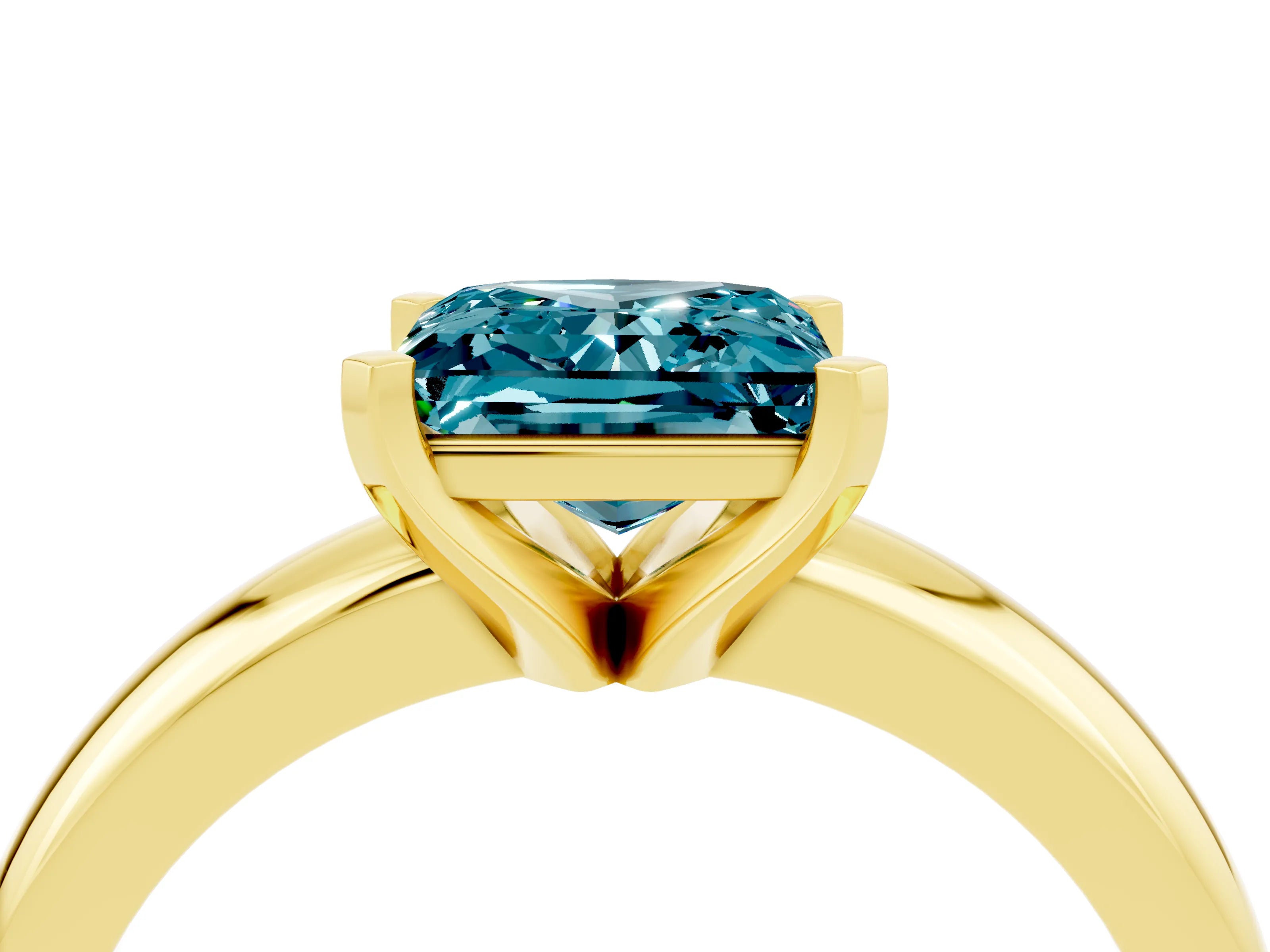 Yellow gold Princess Cut Blue Topaz Solitaire Engagement Ring with Round Band and Four-Prong Setting_4