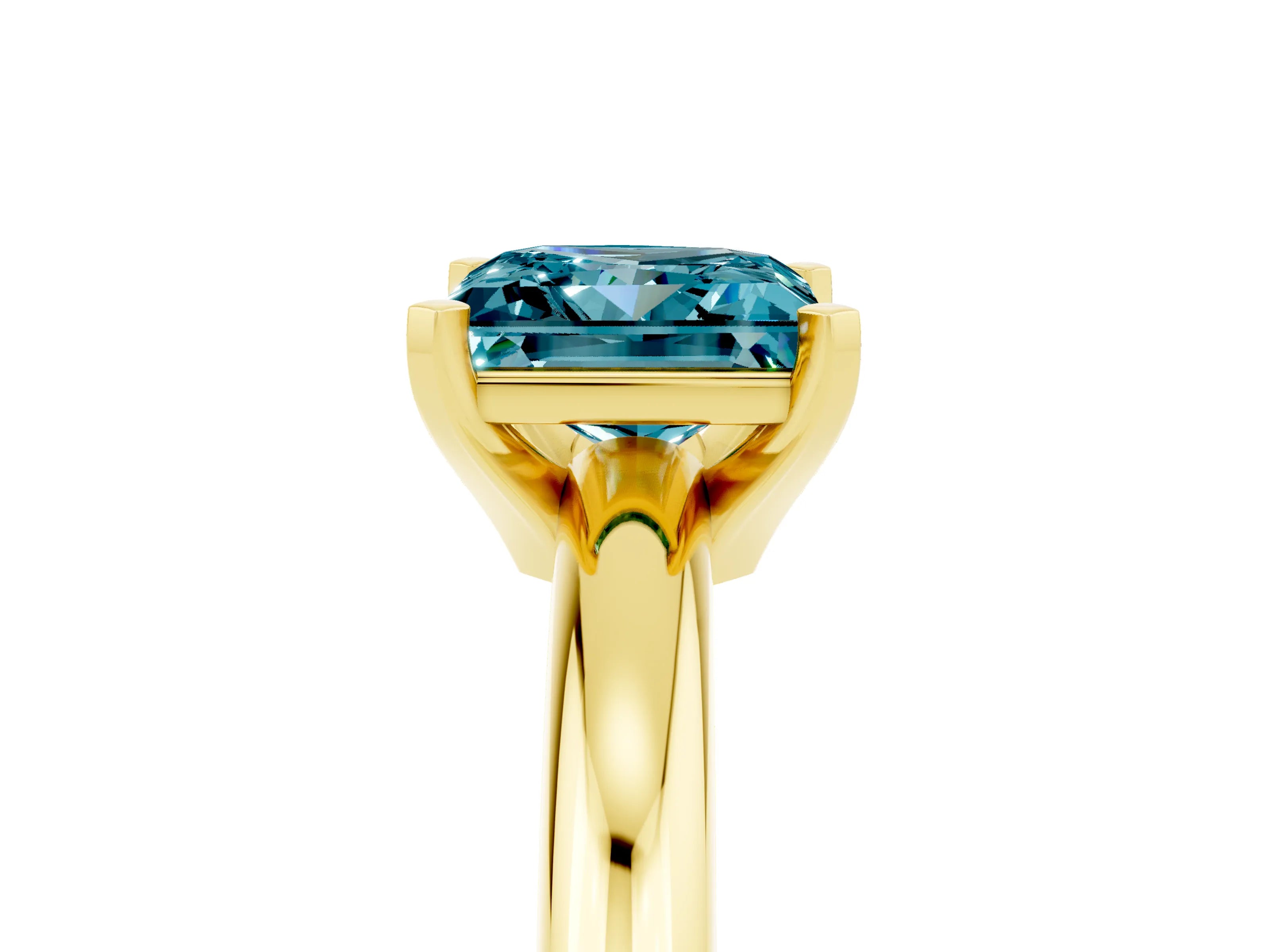 Yellow gold Princess Cut Blue Topaz Solitaire Engagement Ring with Round Band and Four-Prong Setting_5