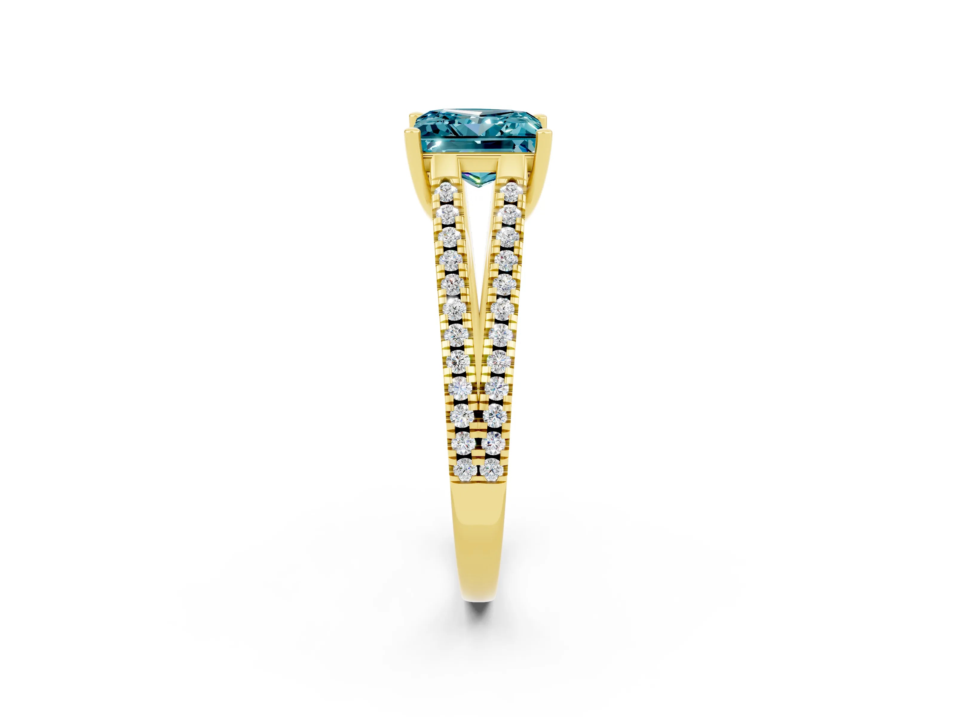 Yellow gold Princess Cut Blue Topaz Solitaire Engagement Ring with Split Shank Pavé Band_2