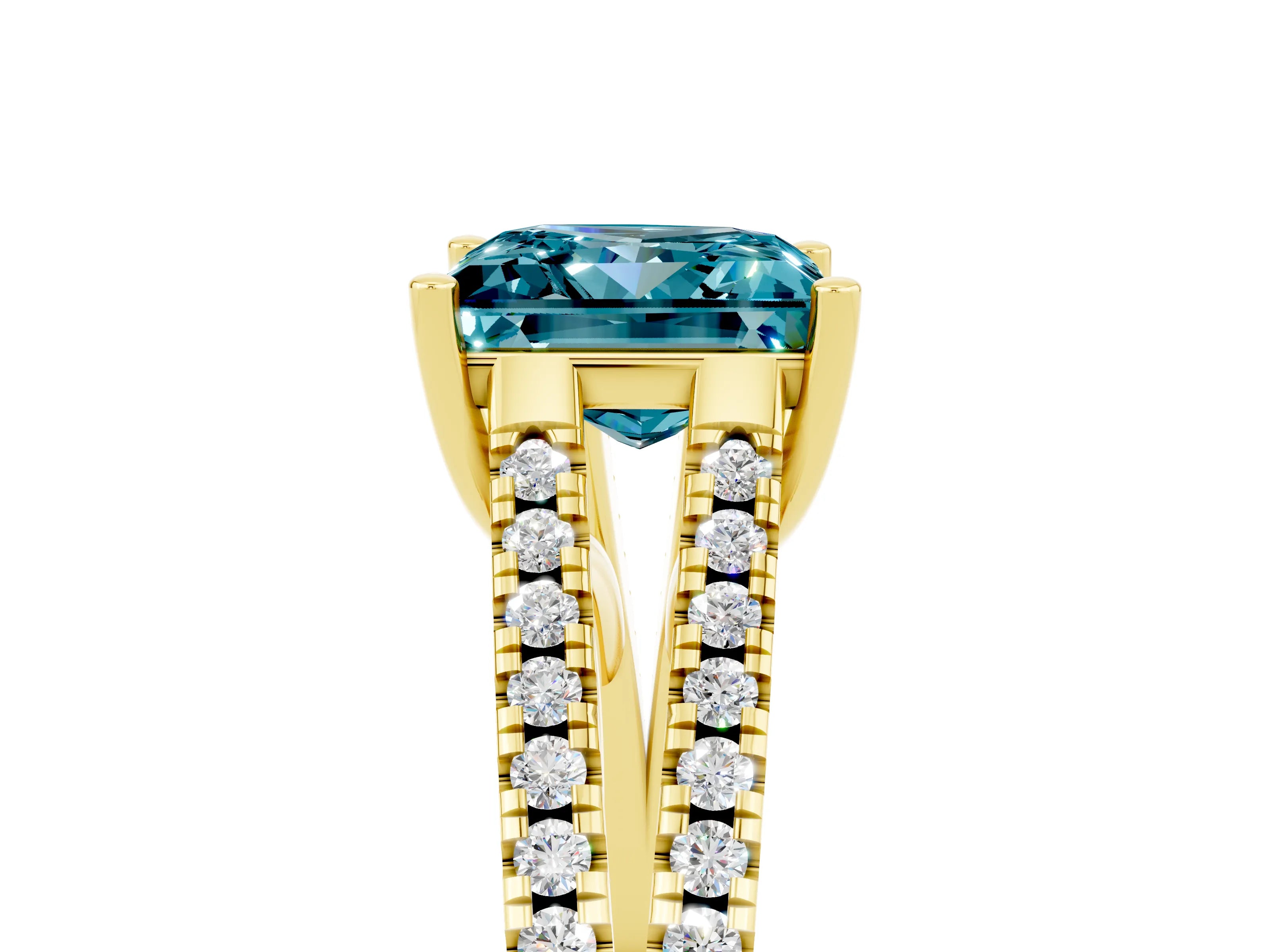Yellow gold Princess Cut Blue Topaz Solitaire Engagement Ring with Split Shank Pavé Band_5