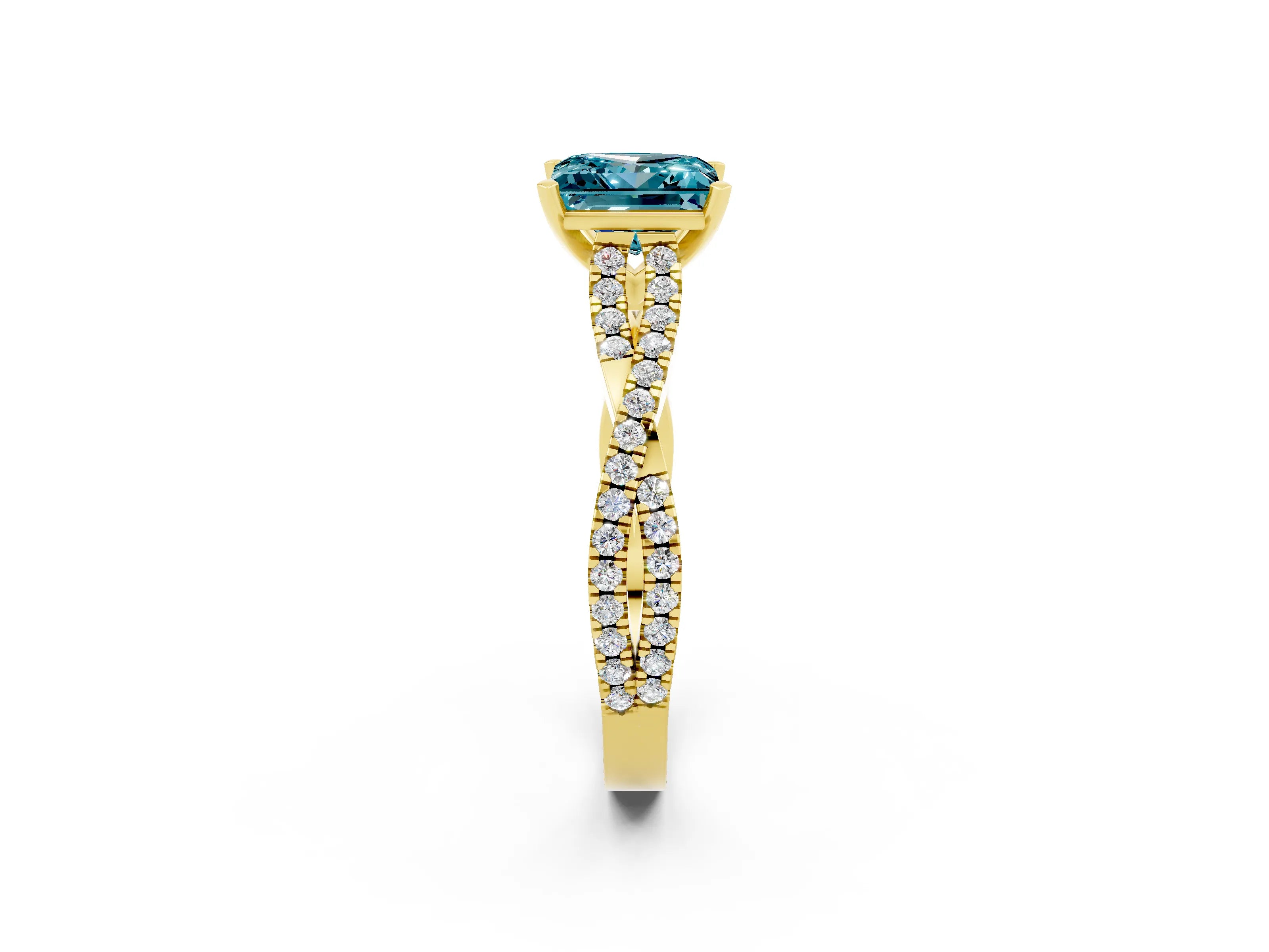 Yellow gold Princess Cut Blue Topaz Solitaire Engagement Ring with Twisted Pavé Band and Four-Prong Setting_14
