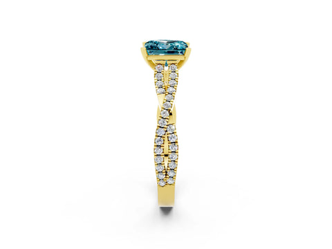 Yellow gold Princess Cut Blue Topaz Solitaire Engagement Ring with Twisted Pavé Band and Four-Prong Setting_14