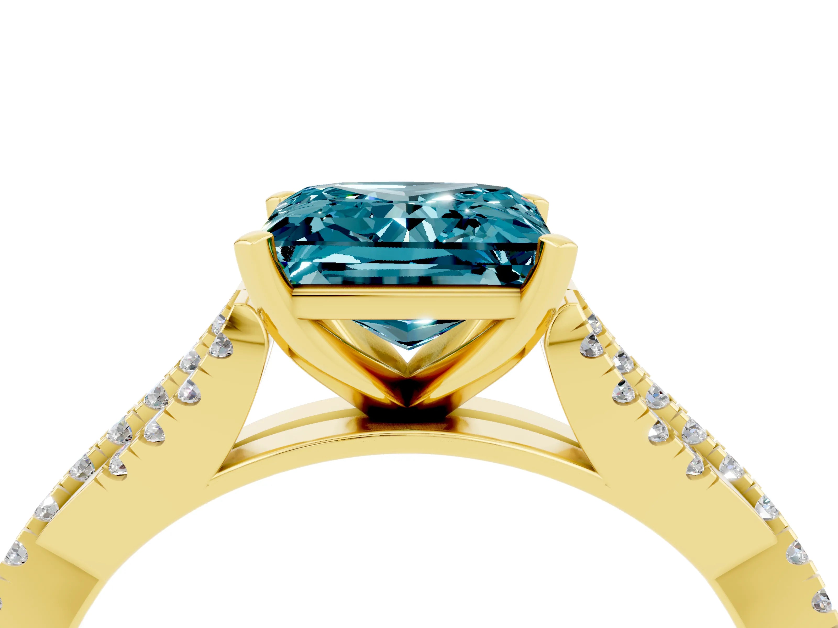 Yellow gold Princess Cut Blue Topaz Solitaire Engagement Ring with Twisted Pavé Band and Four-Prong Setting_16