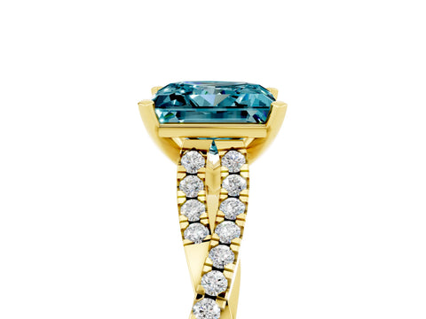Yellow gold Princess Cut Blue Topaz Solitaire Engagement Ring with Twisted Pavé Band and Four-Prong Setting_17