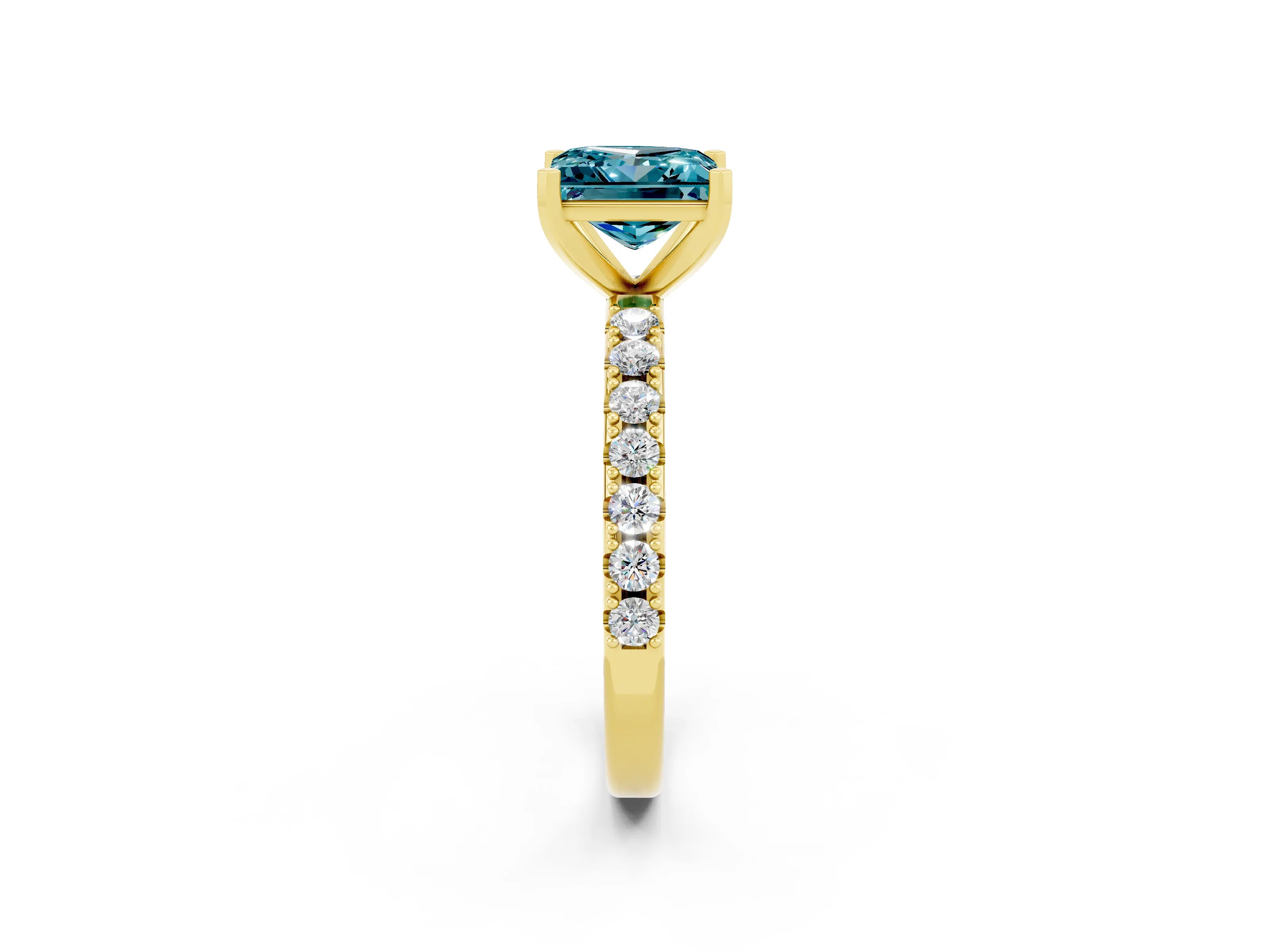 Yellow gold Princess Cut Blue Topaz Solitaire Pavé Band with Four-Prong Setting_2