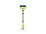 Yellow gold Princess Cut Blue Topaz Solitaire Pavé Band with Four-Prong Setting_2