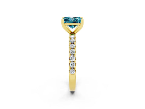 Yellow gold Princess Cut Blue Topaz Solitaire Pavé Band with Four-Prong Setting_2