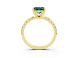 Yellow gold Princess Cut Blue Topaz Solitaire Pavé Band with Four-Prong Setting_3