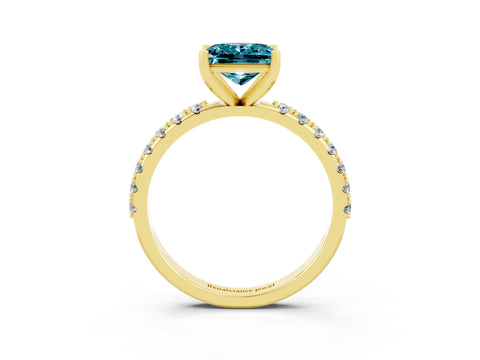 Yellow gold Princess Cut Blue Topaz Solitaire Pavé Band with Four-Prong Setting_3