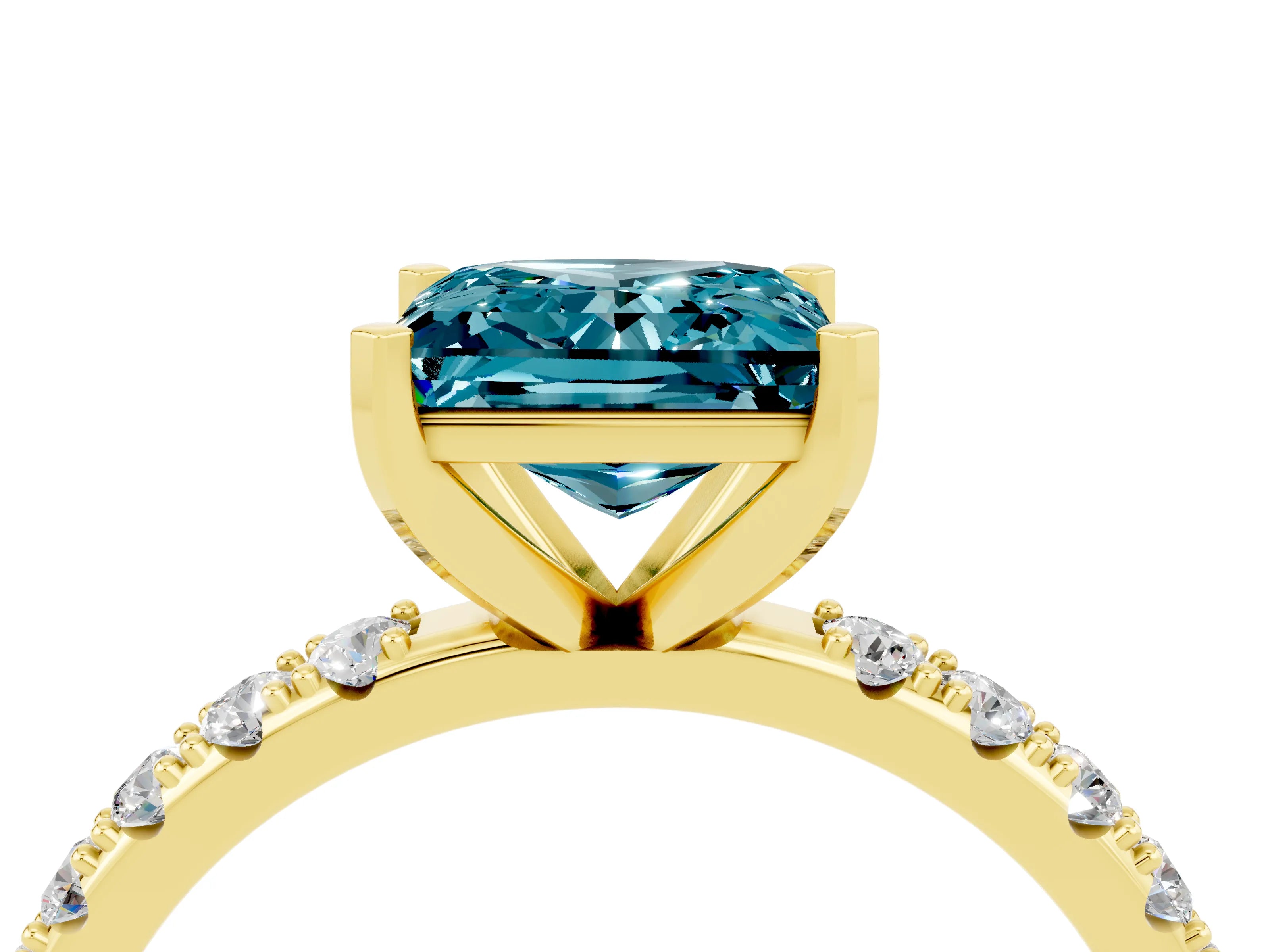 Yellow gold Princess Cut Blue Topaz Solitaire Pavé Band with Four-Prong Setting_4