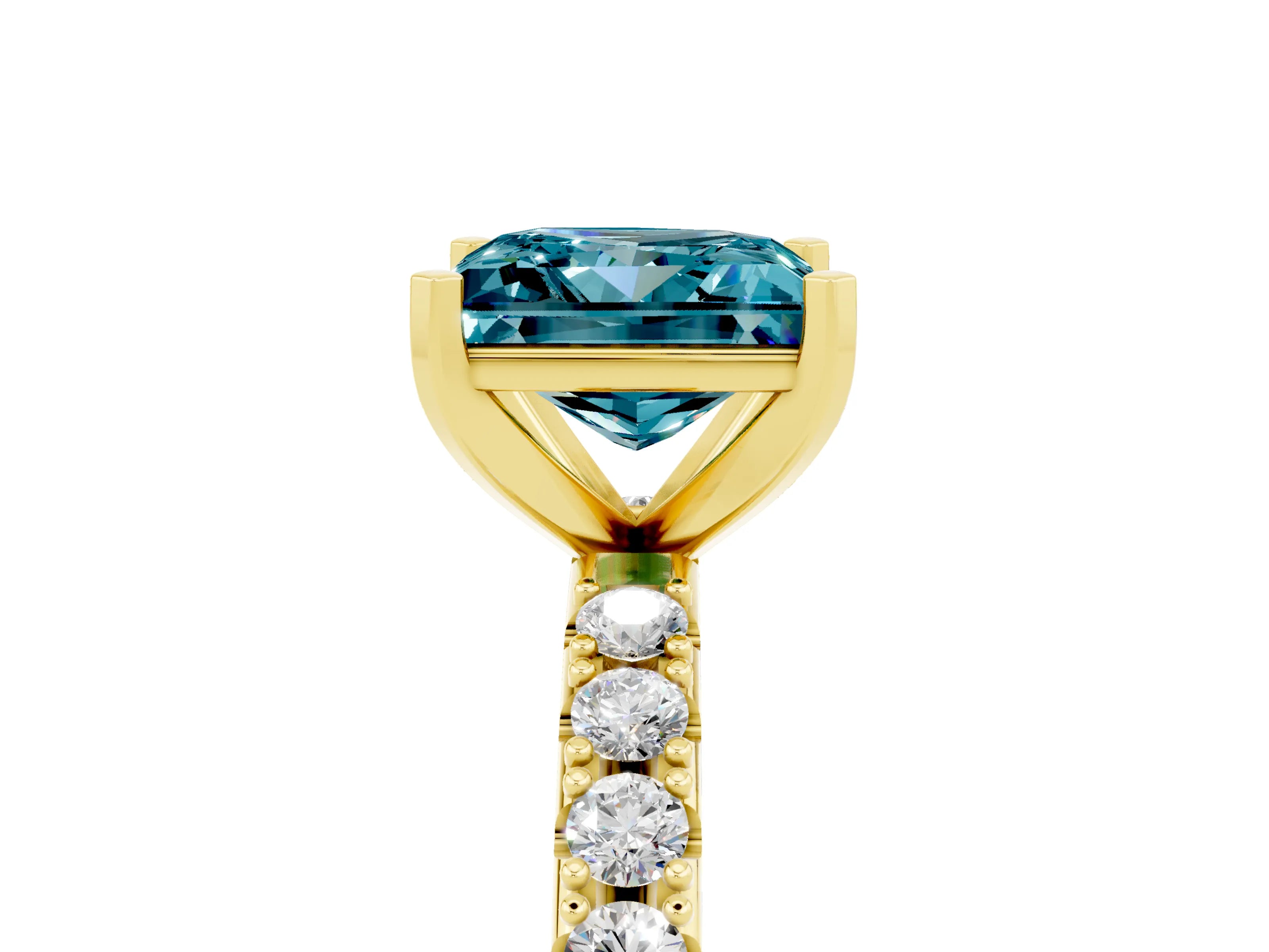 Yellow gold Princess Cut Blue Topaz Solitaire Pavé Band with Four-Prong Setting_5