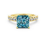 Yellow gold Princess Cut Blue Topaz Solitaire Pavé Engagement Ring with Round Band and Prong Setting_12
