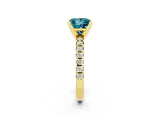 Yellow gold Princess Cut Blue Topaz Solitaire Pavé Engagement Ring with Round Band and Prong Setting_14