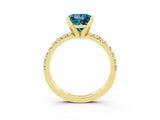 Yellow gold Princess Cut Blue Topaz Solitaire Pavé Engagement Ring with Round Band and Prong Setting_15