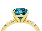 Yellow gold Princess Cut Blue Topaz Solitaire Pavé Engagement Ring with Round Band and Prong Setting_16