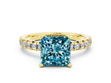 Yellow gold Princess Cut Blue Topaz Solitaire Pavé Engagement Ring with Round Band and Prong Setting_73
