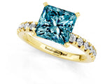 Yellow gold Princess Cut Blue Topaz Solitaire Pavé Engagement Ring with Round Band and Prong Setting_74