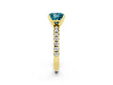 Yellow gold Princess Cut Blue Topaz Solitaire Pavé Engagement Ring with Round Band and Prong Setting_75