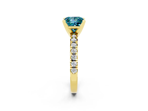 Yellow gold Princess Cut Blue Topaz Solitaire Pavé Engagement Ring with Round Band and Prong Setting