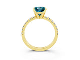 Yellow gold Princess Cut Blue Topaz Solitaire Pavé Engagement Ring with Round Band and Prong Setting_76