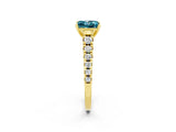 Yellow gold Princess Cut Blue Topaz Solitaire Ring with Cathedral Setting and Pavé Band_2