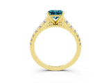 Yellow gold Princess Cut Blue Topaz Solitaire Ring with Cathedral Setting and Pavé Band_3