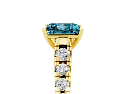 Yellow gold Princess Cut Blue Topaz Solitaire Ring with Cathedral Setting and Pavé Band_5