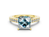 Yellow gold Princess Cut Blue Topaz Solitaire Ring with Crossover Gallery and Round  Pavé Band_12