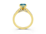 Yellow gold Princess Cut Blue Topaz Solitaire Ring with Crossover Gallery and Round  Pavé Band_15