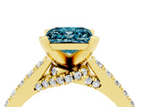 Yellow gold Princess Cut Blue Topaz Solitaire Ring with Crossover Gallery and Round  Pavé Band_16