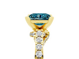 Yellow gold Princess Cut Blue Topaz Solitaire Ring with Crossover Gallery and Round  Pavé Band_17