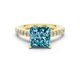 Yellow gold Princess Cut Blue Topaz Solitaire Ring with Crossover Gallery and Round  Pavé Band_36