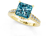 Yellow gold Princess Cut Blue Topaz Solitaire Ring with Crossover Gallery and Round  Pavé Band_37