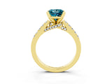 Yellow gold Princess Cut Blue Topaz Solitaire Ring with Crossover Gallery and Round  Pavé Band_39
