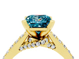 Yellow gold Princess Cut Blue Topaz Solitaire Ring with Crossover Gallery and Round  Pavé Band_40
