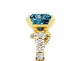 Yellow gold Princess Cut Blue Topaz Solitaire Ring with Crossover Gallery and Round  Pavé Band_41