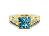 Yellow gold Princess Cut Blue Topaz Solitaire Ring with Filigree Band and Four-Prong Setting_24