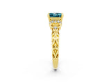Yellow gold Princess Cut Blue Topaz Solitaire Ring with Filigree Band and Four-Prong Setting_26