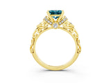 Yellow gold Princess Cut Blue Topaz Solitaire Ring with Filigree Band and Four-Prong Setting_27