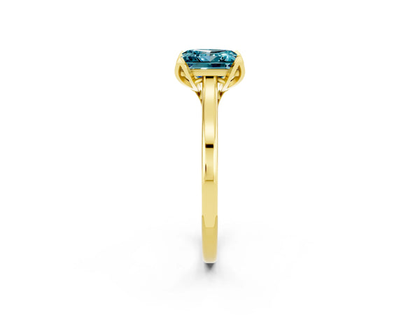 Yellow gold Princess Cut Blue Topaz Solitaire Ring with Flower Prong Setting and Classic Band