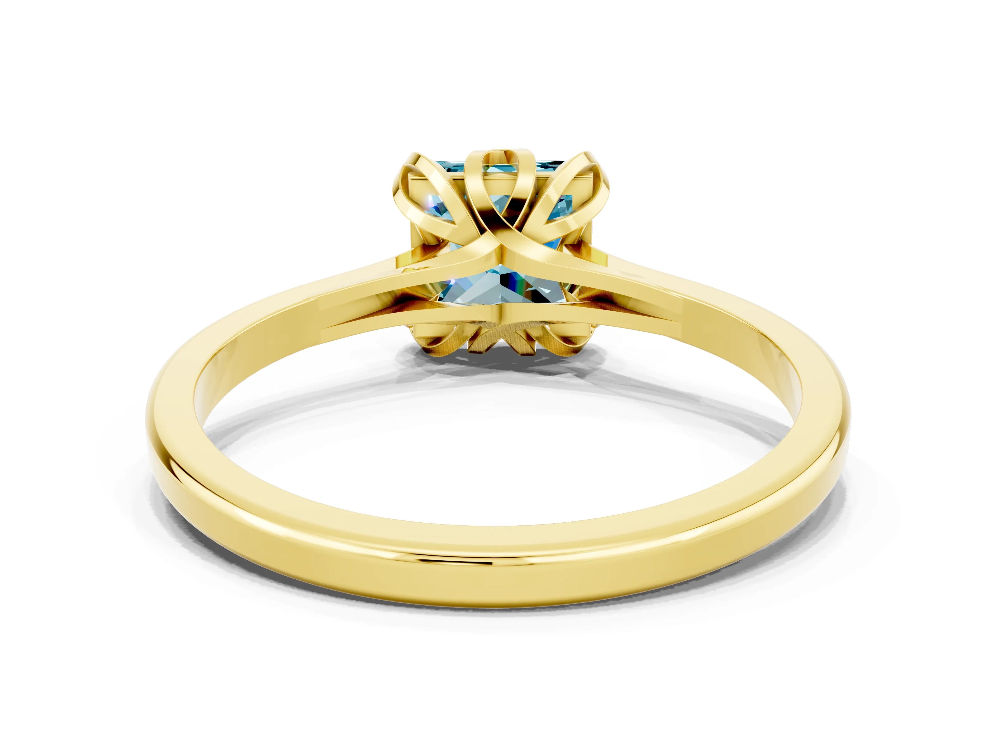 Yellow gold Princess Cut Blue Topaz Solitaire Ring with Flower Prong Setting and Classic Band_36