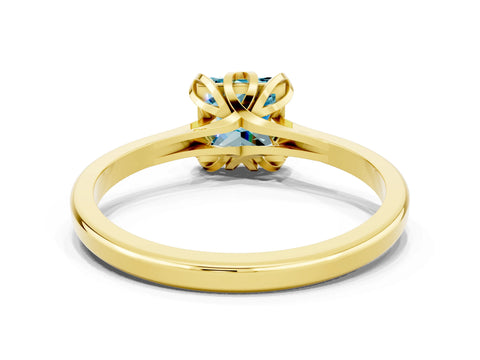 Yellow gold Princess Cut Blue Topaz Solitaire Ring with Flower Prong Setting and Classic Band_36