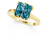 Yellow gold Princess Cut Blue Topaz Solitaire Ring with Flower Prong Setting and Classic Band_37