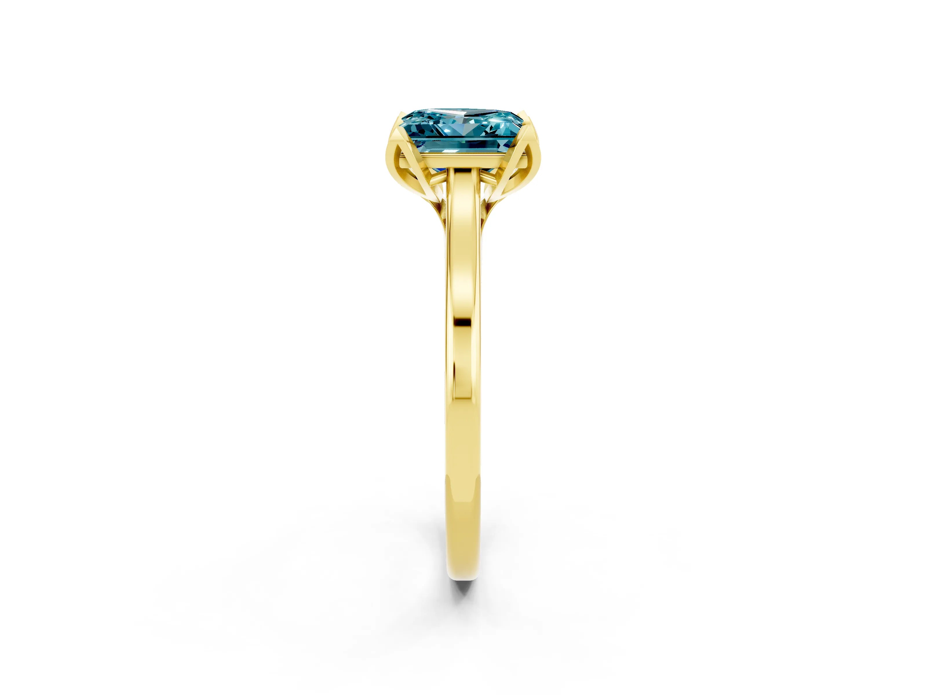 Yellow gold Princess Cut Blue Topaz Solitaire Ring with Flower Prong Setting and Classic Band_38