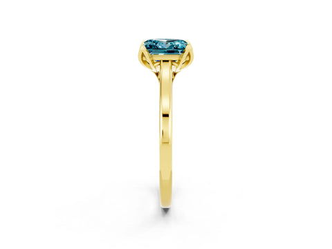 Yellow gold Princess Cut Blue Topaz Solitaire Ring with Flower Prong Setting and Classic Band_38