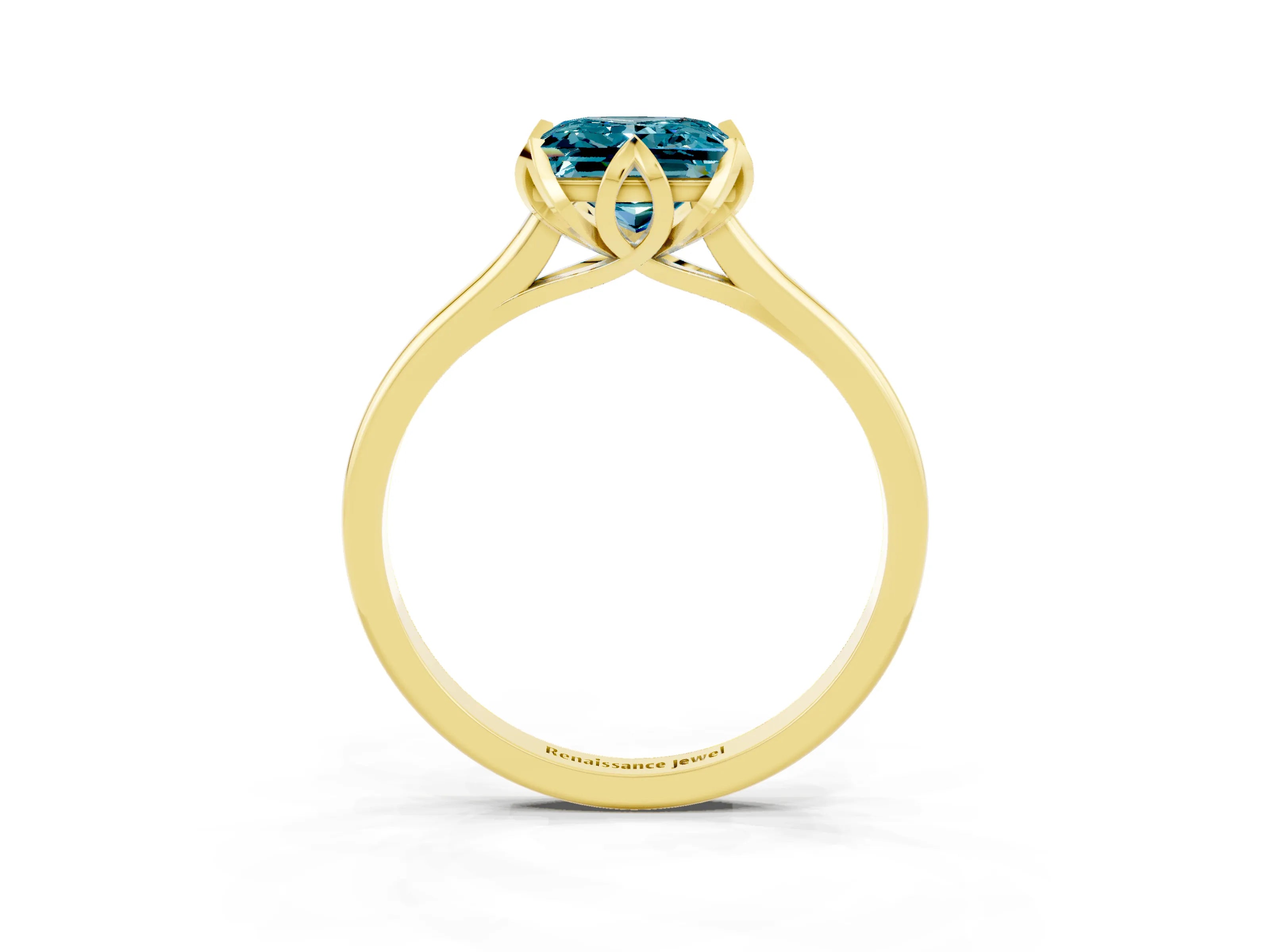 Yellow gold Princess Cut Blue Topaz Solitaire Ring with Flower Prong Setting and Classic Band_39
