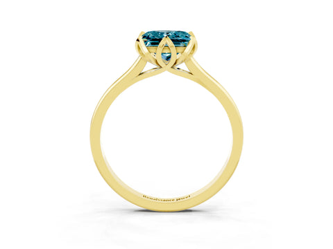 Yellow gold Princess Cut Blue Topaz Solitaire Ring with Flower Prong Setting and Classic Band_39