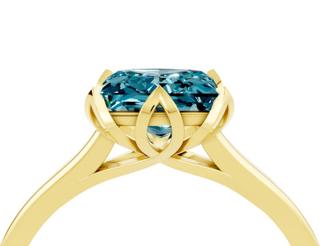 Yellow gold Princess Cut Blue Topaz Solitaire Ring with Flower Prong Setting and Classic Band_40