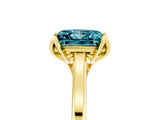 Yellow gold Princess Cut Blue Topaz Solitaire Ring with Flower Prong Setting and Classic Band_41