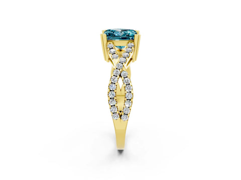 Yellow gold Princess Cut Blue Topaz Solitaire Ring with Four-Prong Setting and Twisted Pavé Band_2
